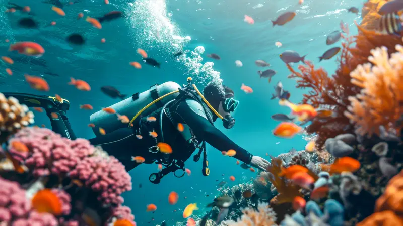 Récifs coralliens colorés et poissons tropicaux dans la réserve marine protégée d'Hikkaduwa, Sri Lanka.